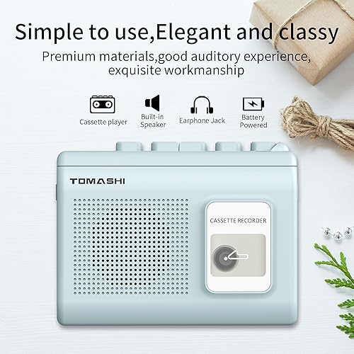 Miniatura 6 de Walkman grabadora de cinta portátil con altavoz integrado, micrófono, conector para auriculares, 4.57 x 3.54 x 1.38 pulgadas (azul)