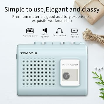 Portable Cassette Player Tape Recorder with Built-in Speaker,Microphone,Headphone Jack-, 4.57 x 3.54 x 1.38inch (Blue)