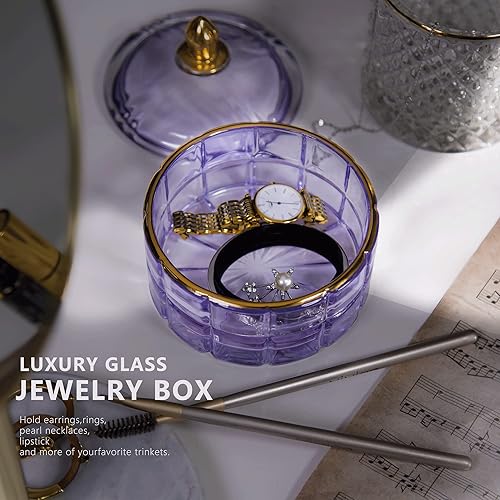 Miniatura 3 de ALAMHI Tarro de cristal para caramelos, botes decorativos con tapas, caja de cristal de cristal morada, lindo plato de caramelo con tapa para ideas