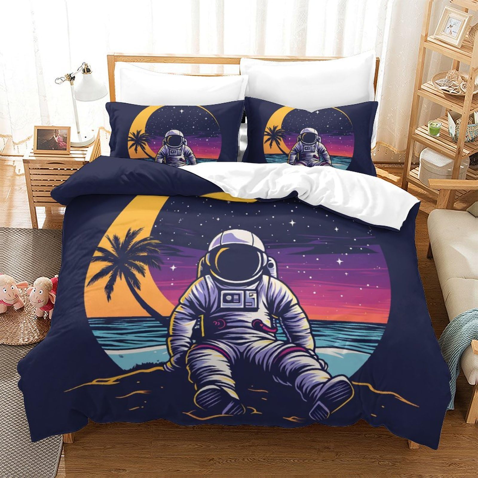 Housse de couette astronaute 260x220 cm avec taies d'oreiller pour lit super king size