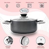 Vista 6 de Alpine Cuisine Olla antiadherente de 4 cuartos con tapa de vidrio templado y asas de transporte, utensilios de cocina multiusos, horno holandés