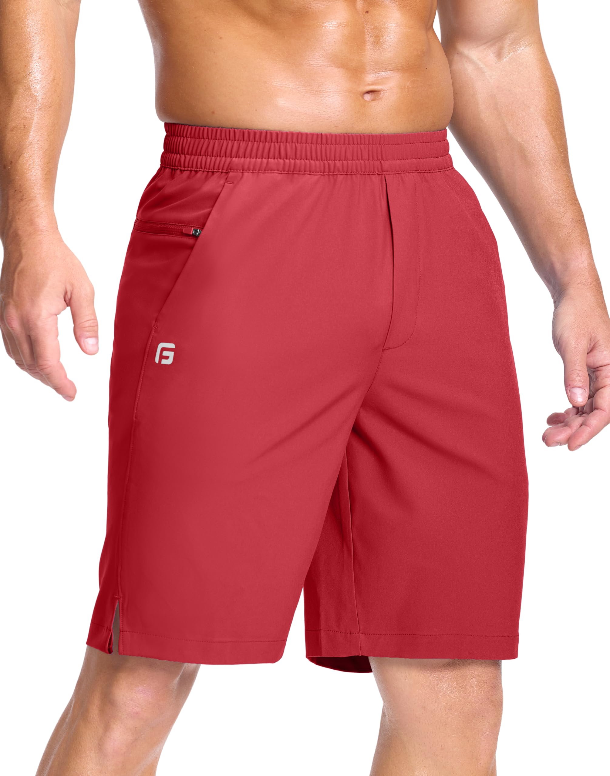 GGJ Men's Lightweight Athletic Shorts with 2 Zipper Pockets 7"/9"/5" Gym Workout Running Quick Dry Tennis Shorts for Men