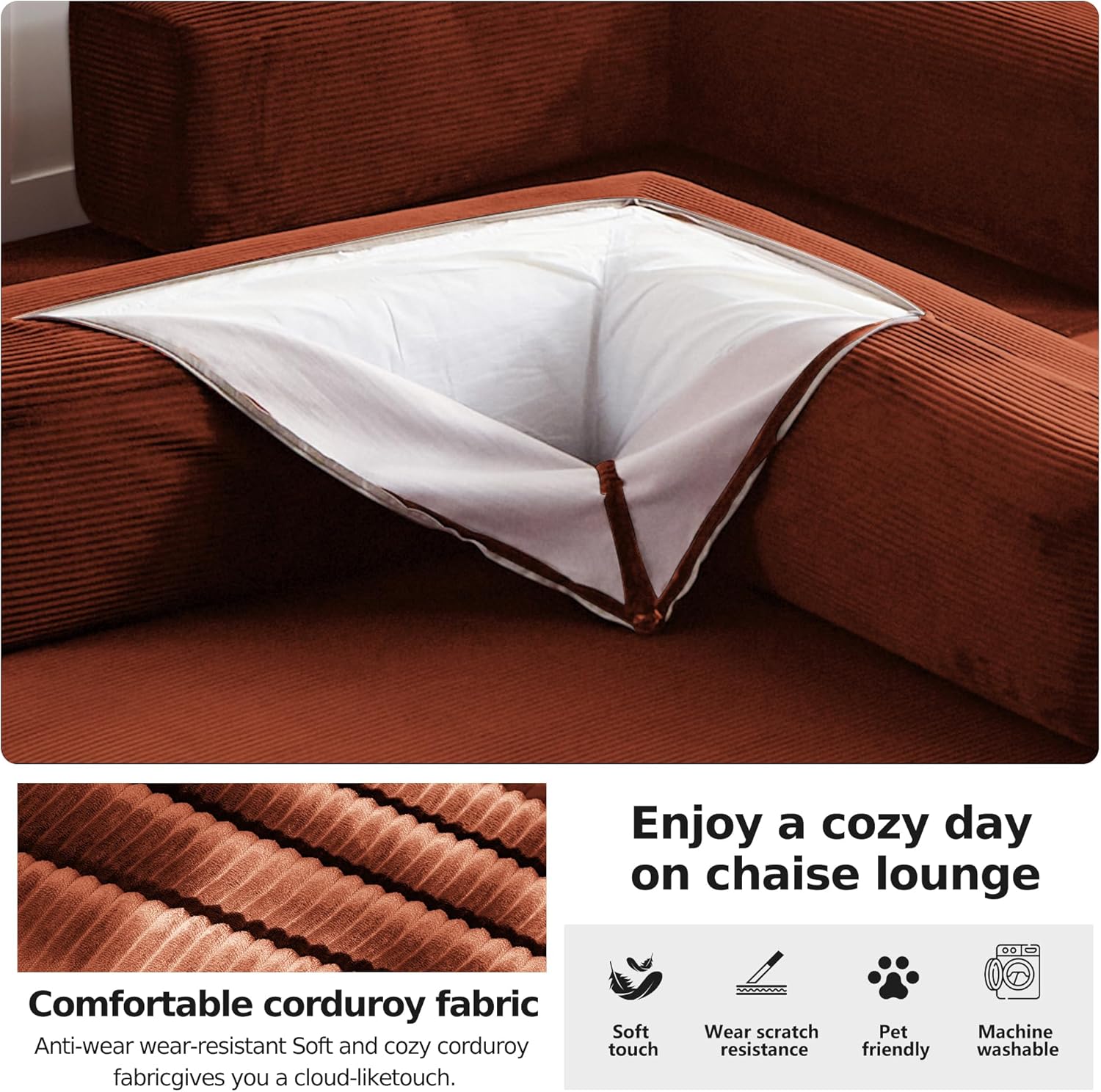79" Convertible Floor Sofa Bed,Corduroy Sleeper Sofa with Side Pocket and Fixed-Shape Frame,5-in-1 DIY Foldable Couch for Living Room,Bedroom(Orange)