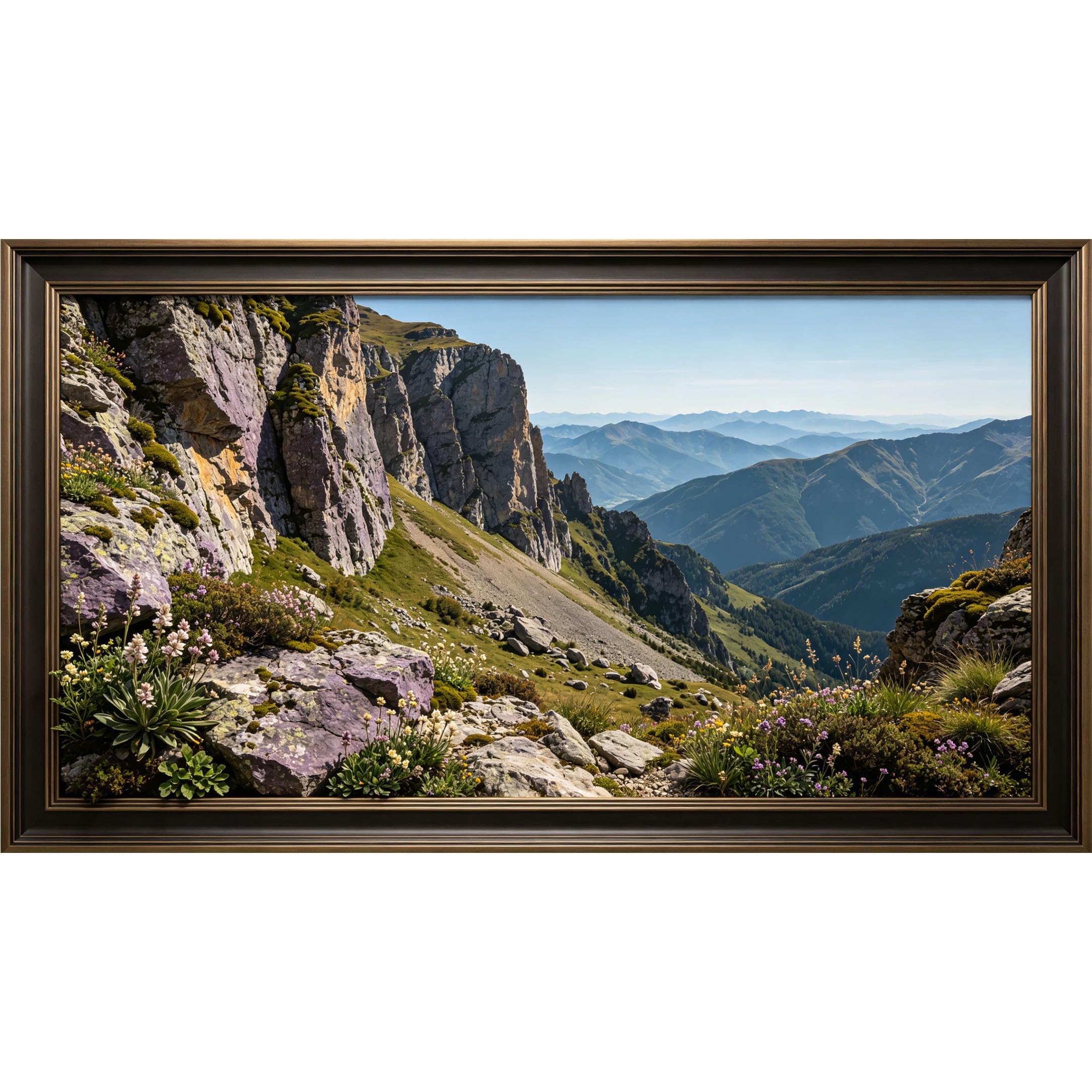 QZLITHOTIC 50×100cm 3D Framed Wall Art， Mountain Landscape Alpine Meadow Scenic View Self?Adhesive Mural， Water?Activated Peel & Stick Fabric Decor Wall Decal for Bedroom Living Room