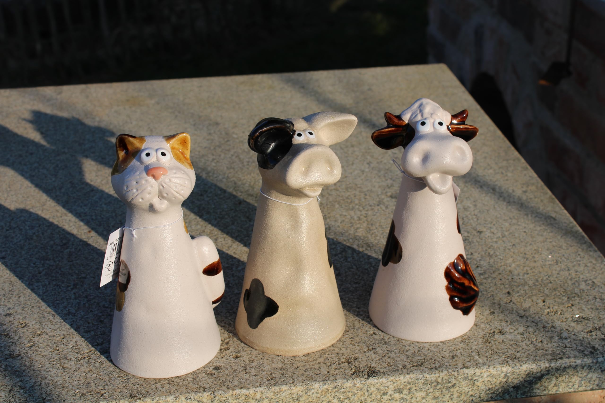 Set di 3 statuette decorative da giardino, in ceramica, per gatti, mucca, maiale, altezza 17 cm