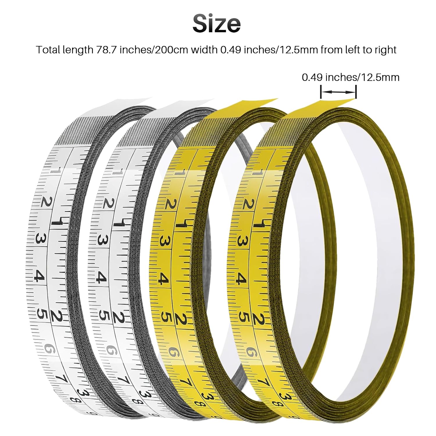 Steel Self-Adhesive Measuring Tape 4 Pcs Adhesive Tape Measure Sticker Imperial and Metric Scales, 78 Inches or 200cm, for Woodworking Saws Drafting Tables (White/Yellow/Left to Right Reading)