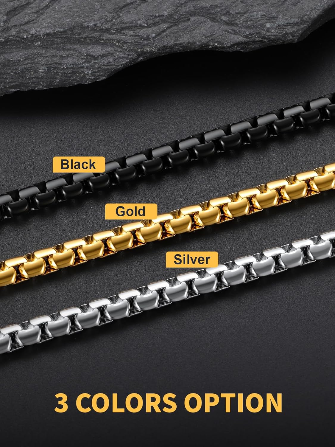 U7 Flat Box Chain Necklace for Men, Silver/Black/Gold Plated Stainless Steel Cuban Link Chain Necklaces for Mens Womens, 2/4/6/8mm Width, 14-30 Inches Length, Durable Hip Hop Jewelry with Box Packed - Image 7