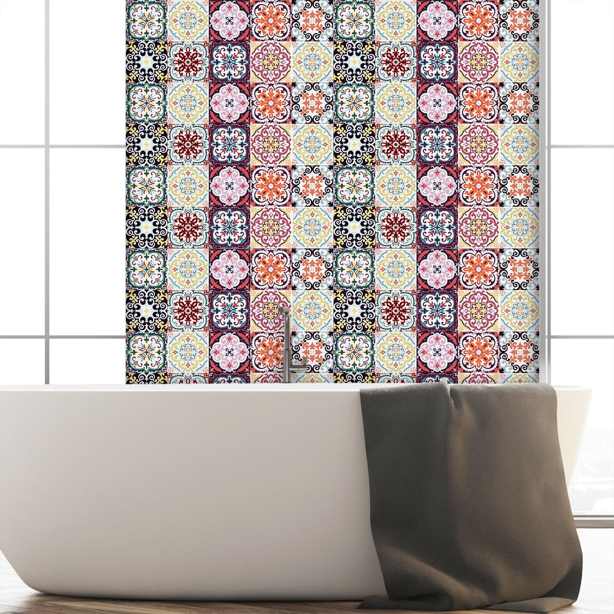 Moroccan Tile Stickers for Kitchen， Stick On Morocco Tile Stickers Waterproof PVC, 10 Pcs, Multiple Sizes for Kitchen Bathroom(10 Pcs/20x20cm)