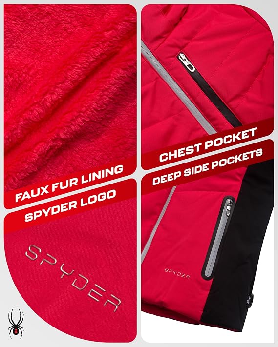 Spyder Womens Ski Jacket - 3-in-1 Faux Fur Lined Insulated Reversible