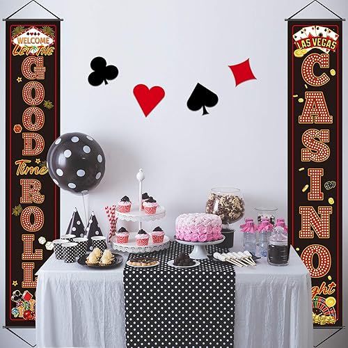 Miniatura 2 de Blulu Decoraciones de fiesta nocturna de casino Las Vegas, cartel de fiesta de póquer, decoración nocturna de bienvenida para juegos, viajes,
