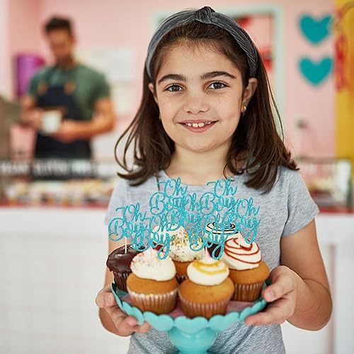 Miniatura 3 de Paquete de 24 adornos para cupcakes Oh Baby Shower con purpurina It's A Boy para cupcakes decoraciones para revelación de género para baby shower,