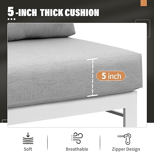 Miniatura 3 de Solaste Juego de muebles de patio de aluminio con mesa para fogata, muebles seccionales de metal para exteriores con otomana, moderno juego de