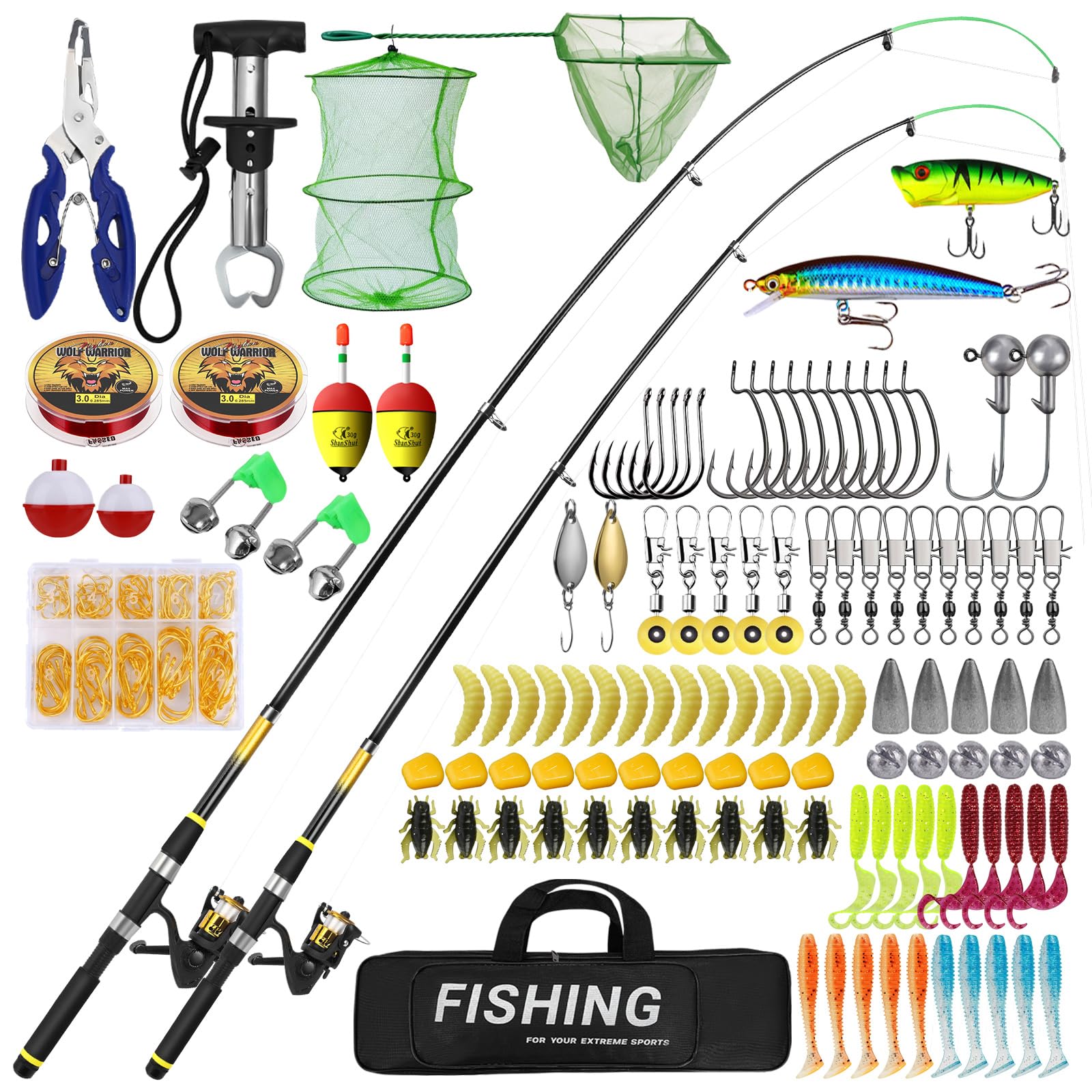 Canne à Pêche Télescopique pour Enfants, Kit Complet avec 2 Tailles (1.8m & 2.1m), Moulinet et Appâts, Matériel de Débutant Adapté dès 3 Ans, Garçons & Filles (Canapeche Canni)