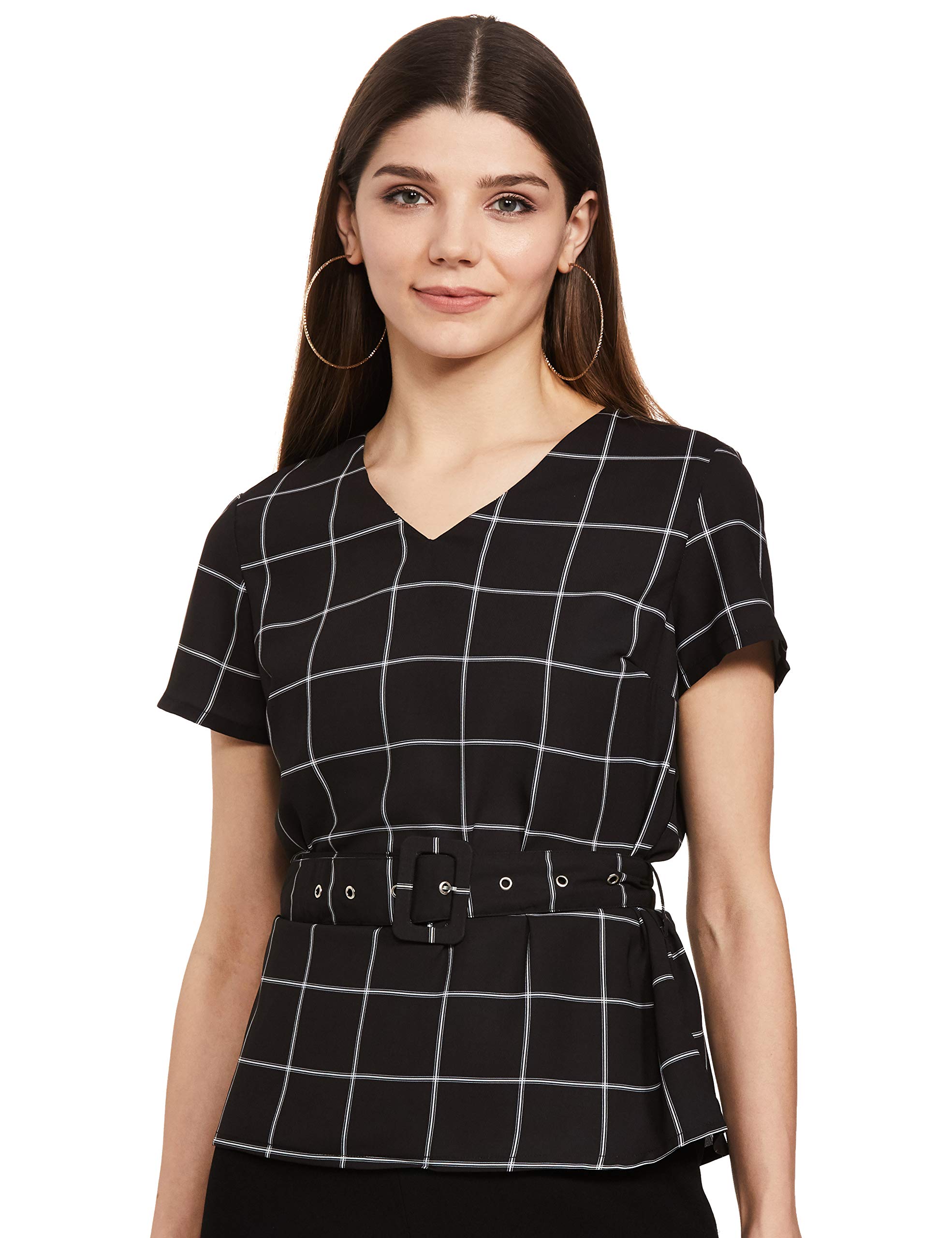 faballey Women's Black Grid Print Belted Top-picture-16