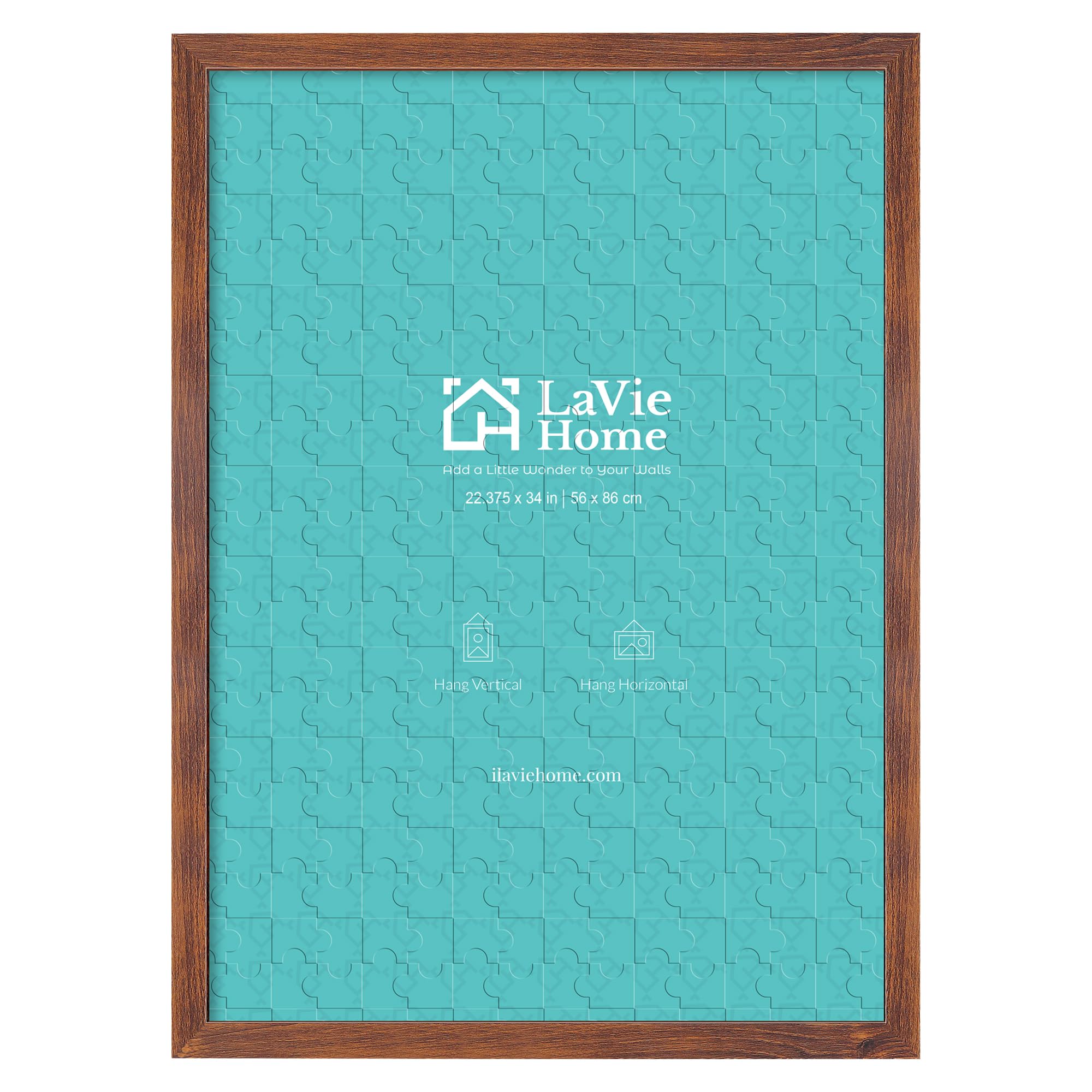 LaVie Home 22.375x34 Picture Frame Brown Puzzle Frame, Display Pictures, Puzzle 22.375x34 Without Mat, Stable Frame and Polished Plexiglass, Horizontal and Vertical Format of The Walls