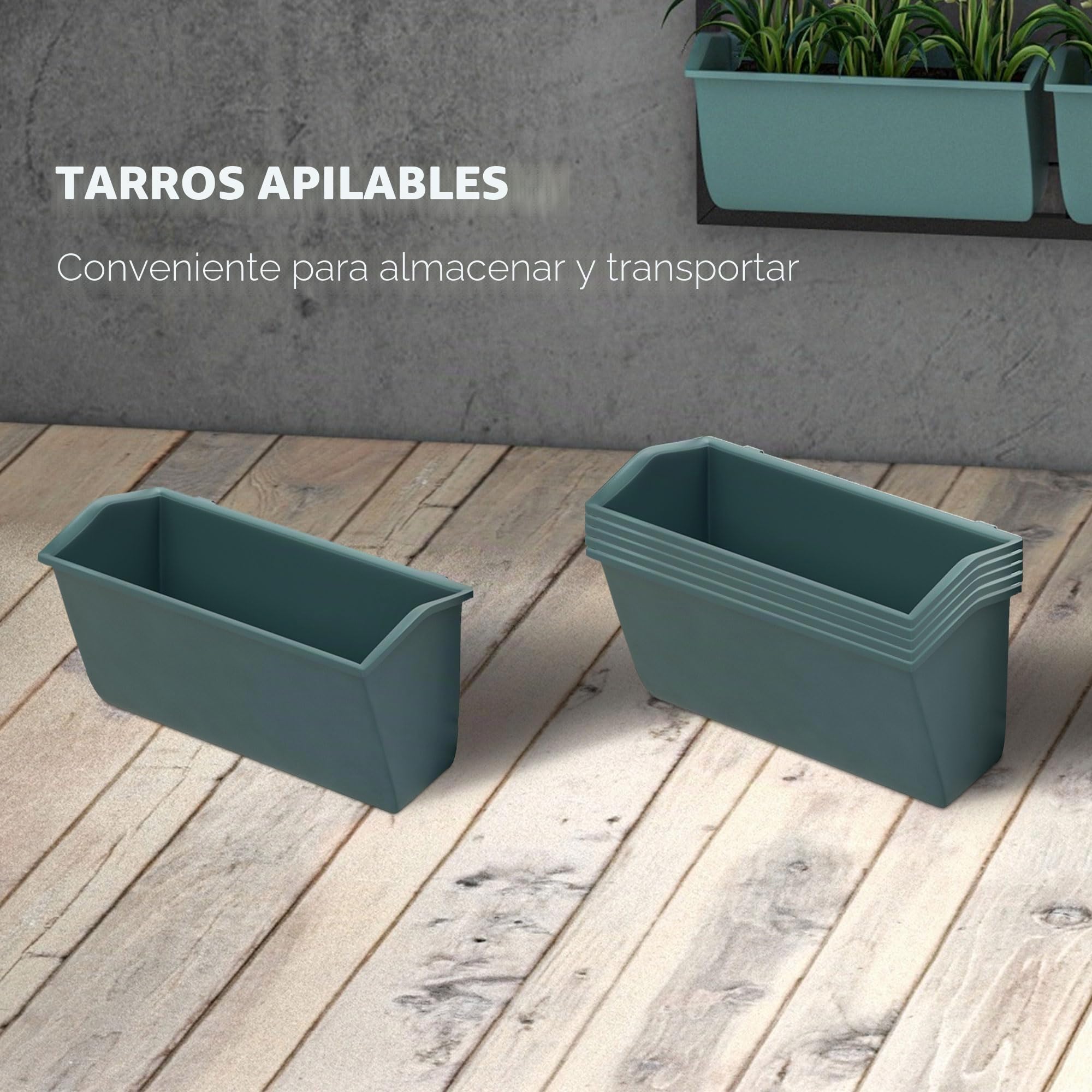 Outsunny Jardinera de Pared de 3 Niveles con 6 Macetas, Huerto Vertical de Acero y Plástico para Flores y Hierbas, Verde Oscuro