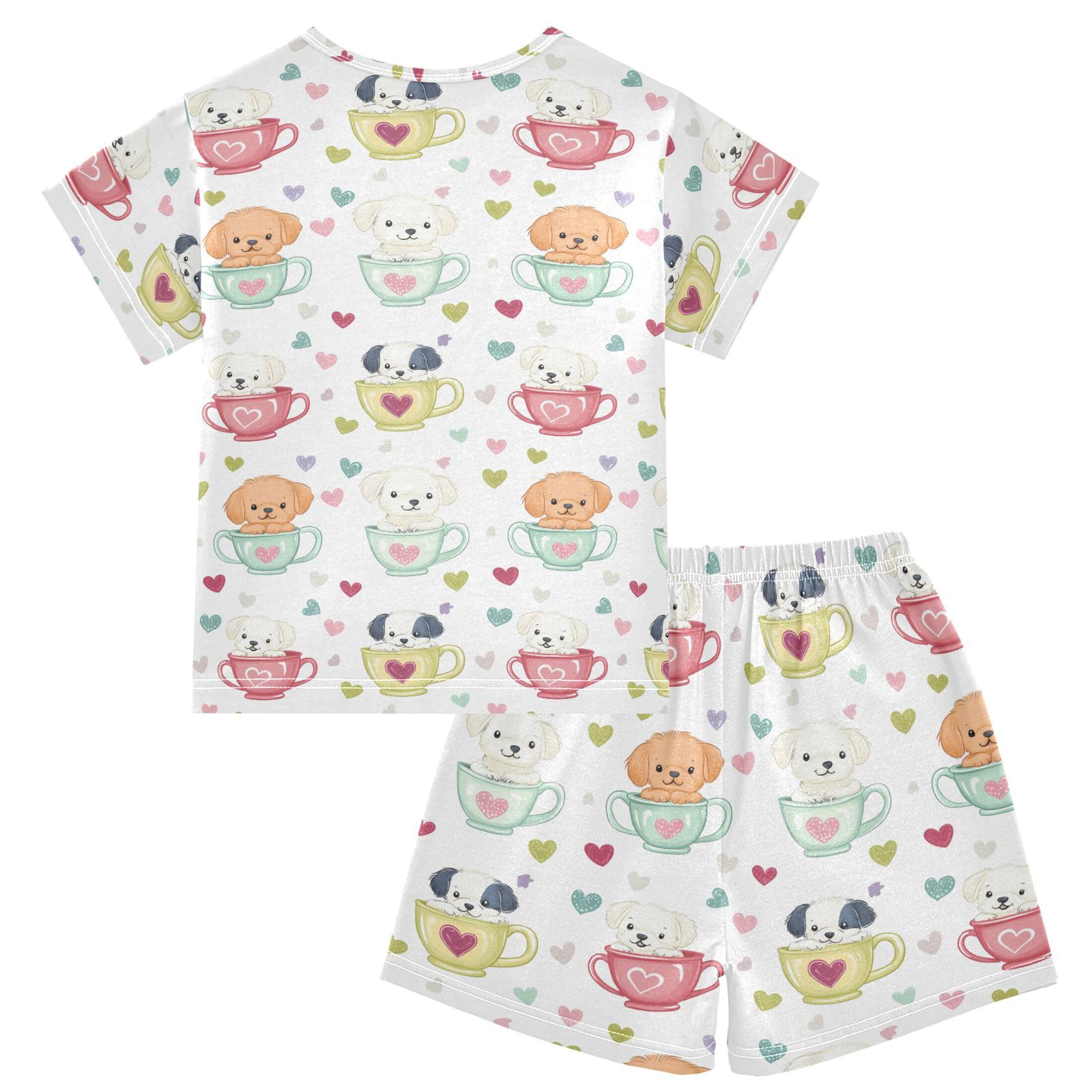 UMIRIKO Cute Dog Teacup Summer Short Sleeve Pajamas Sleepwear PJ Set B0404652