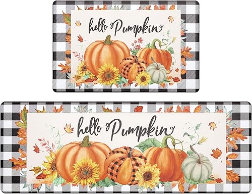 Miniatura 8 de Pauwer - Juego de 2 alfombras de cocina de Navidad antifatiga para piso, tapetes de cocina antideslizantes y acolchados, tapete de cocina acolchado