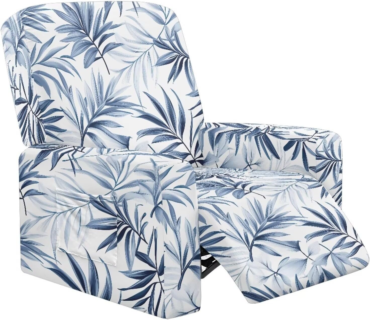 Blue Sketch Palm Leaf Recliner Chair Cover 4 Pieces Hawaii Tropical Plants Stretch Nonslip Lazy Boy Recliner Cover Prevent Wear and Pet Hair Slipcovers