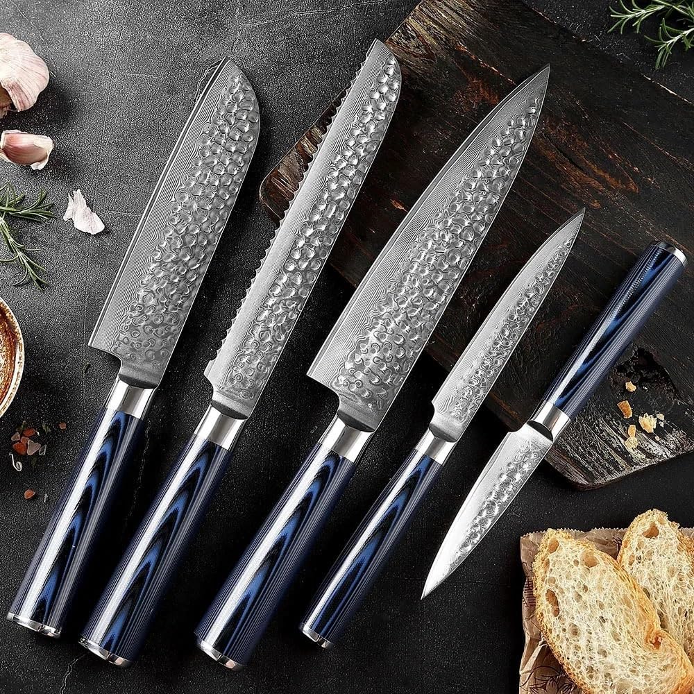 DAXXIN Kitchen Knife Sets, 5PCS Hammering Chef Knife Ultra-sharp Non-Stick Knife Japanese Damascus Steel Kitche Knives For Fish, Meat, Vegetables, jiang198184