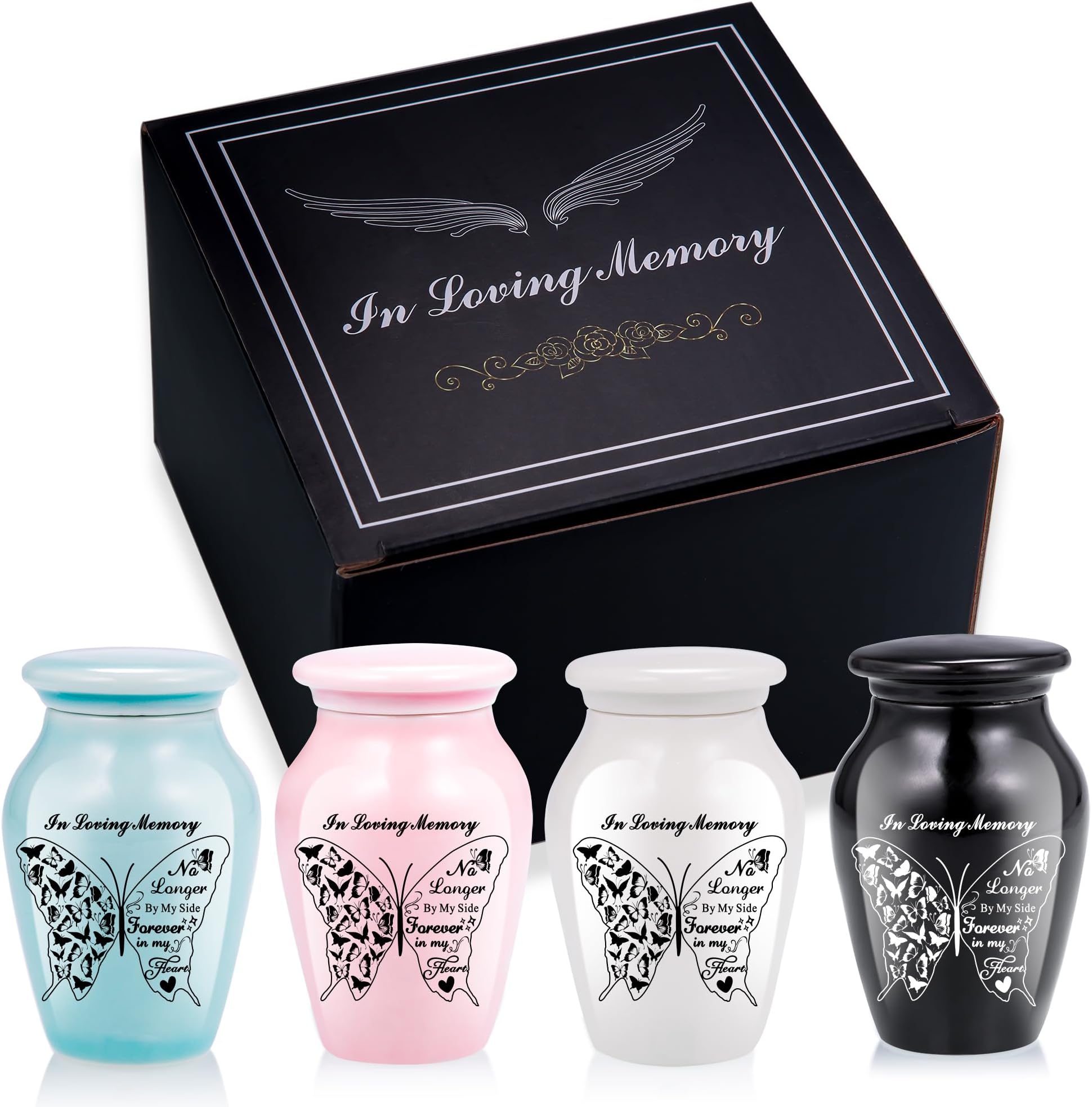 4-Pack Butterfly Memorial Keepsake Urns for Ashes - Ceramic Cremation Urn Set to Share with Family, Honor Loved Ones