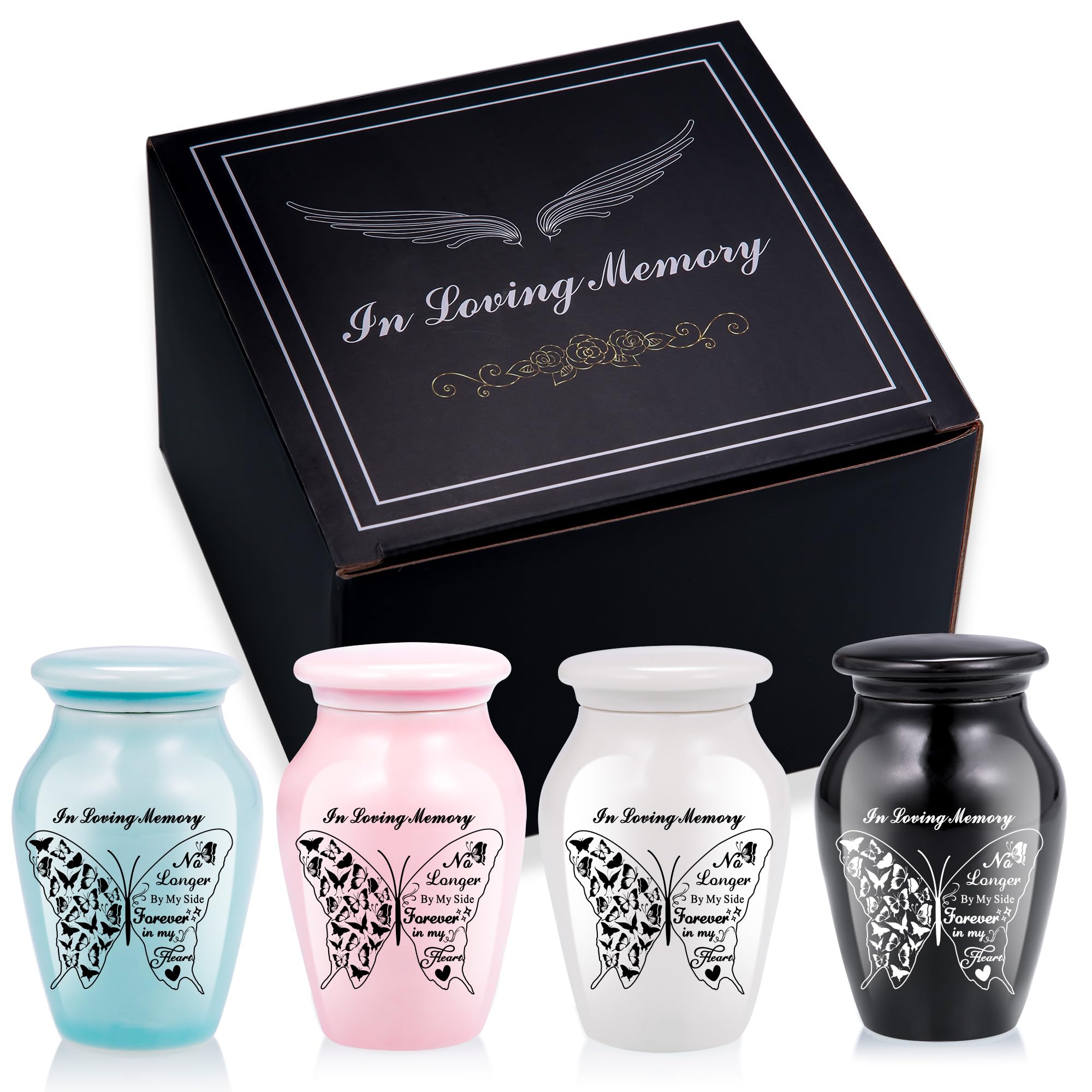 4-Pack Butterfly Memorial Keepsake Urns for Ashes - Ceramic Cremation Urn Set to Share with Family, Honor Loved Ones