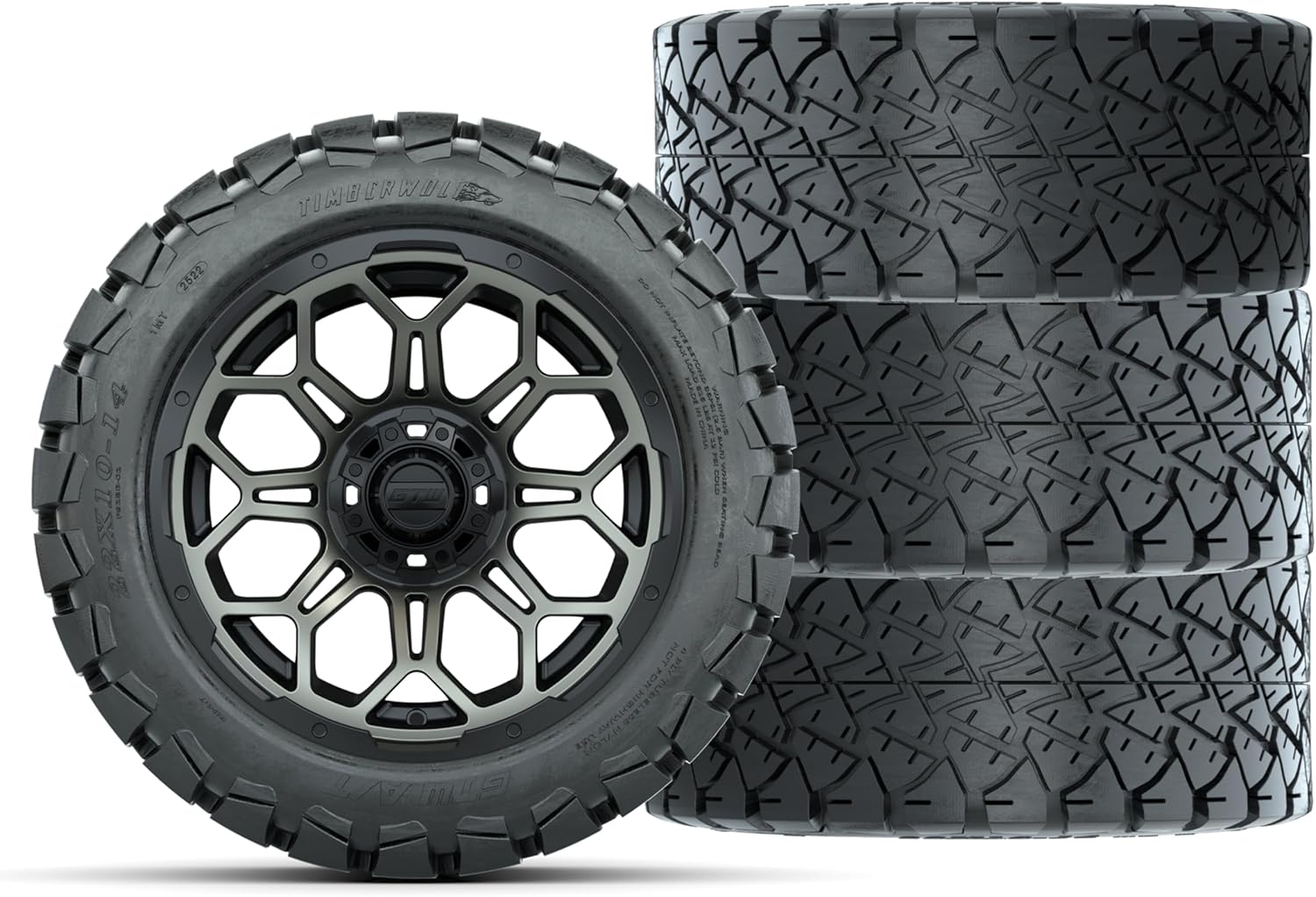 GTW 14 Inch Golf Cart Wheels and Tires Combo | Matte Bronze Bravo Wheels on 22x10-14 Timberwolf All Terrain Tires | Set of 4 (Matte Bronze)
