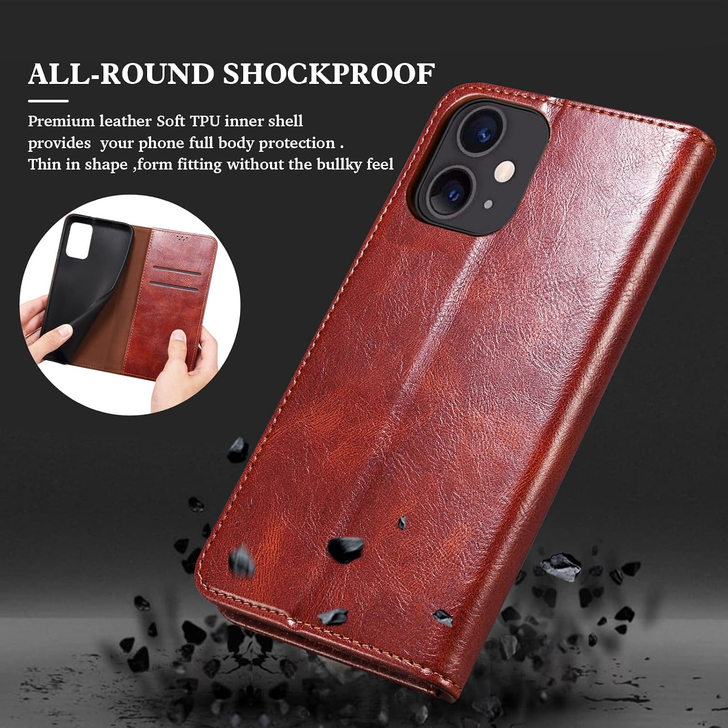SINIANL iPhone 14 Wallet Case, PU Leather Flip Folio Case with Card Holders Magnetic Closure Folding Kickstand Case for iPhone 14 6.1" 2022 (Brown)