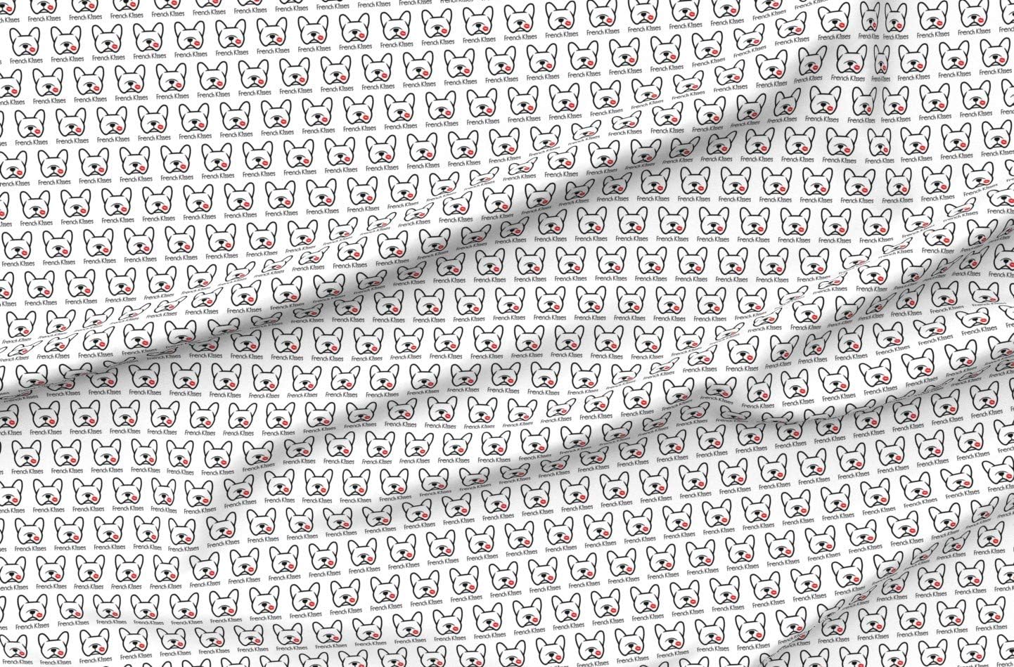 Spoonflower Fabric - French Bulldog Kisses Frenchie Dogs Love Pattern Bulldogs Face Printed on Organic Cotton Sateen Fabric by The Yard - Sewing Quilting Apparel Home Decor