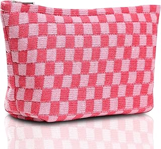 Cosmetic Bags for Women-Checkered Travel Cosmetic Bag Aesthetic Women Handbags Purses Makeup Brushes Organizer Storage Makeup Bag Pouch Pencil Case Bags Toiletry Bag Storage (Pink)