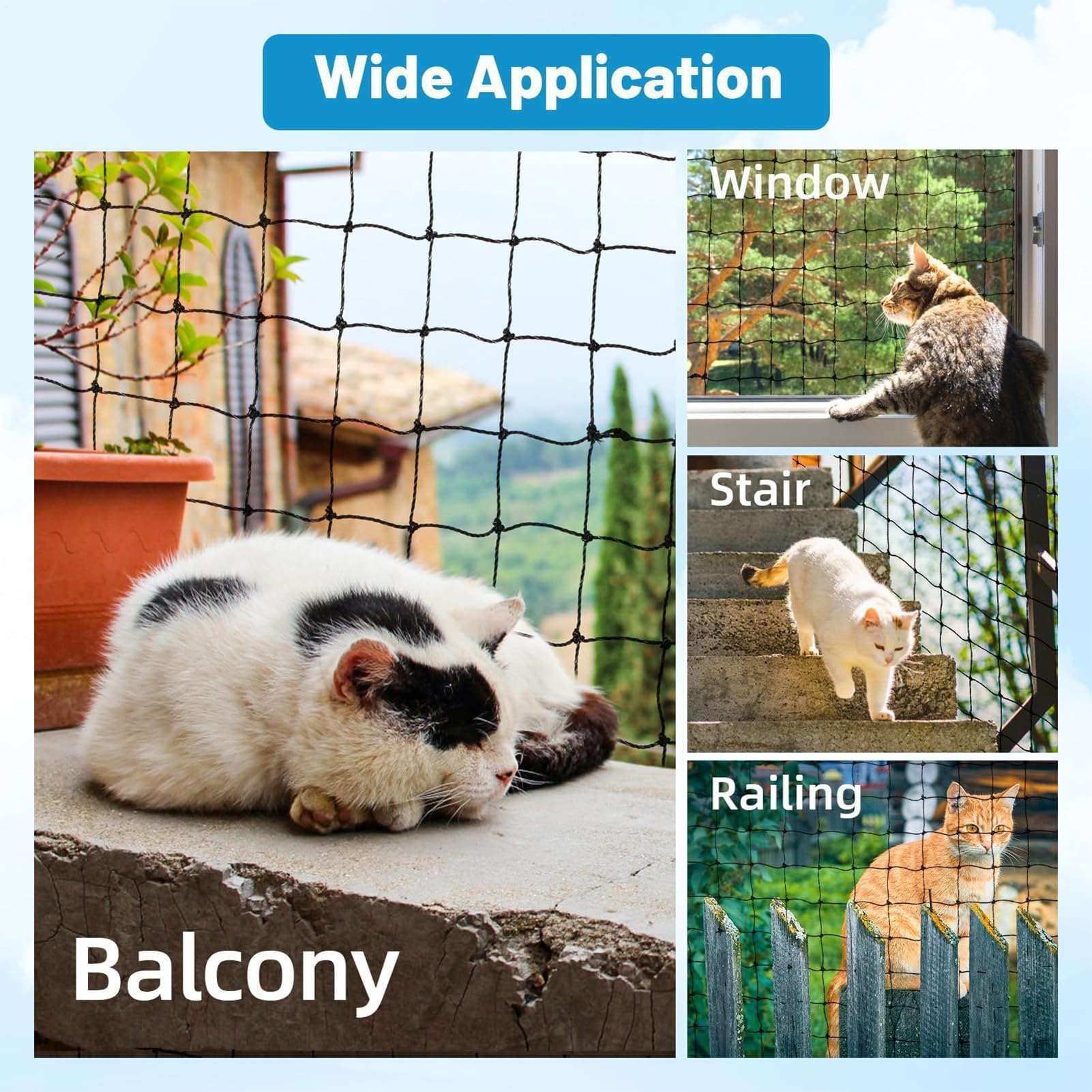 Balkonschutz für Katzen | Sicherheitsnetz für Balkon, Garten, Fenster & Innentreppen – Haustier-Sicherheitszaun für Katzen, einfach zu installieren
