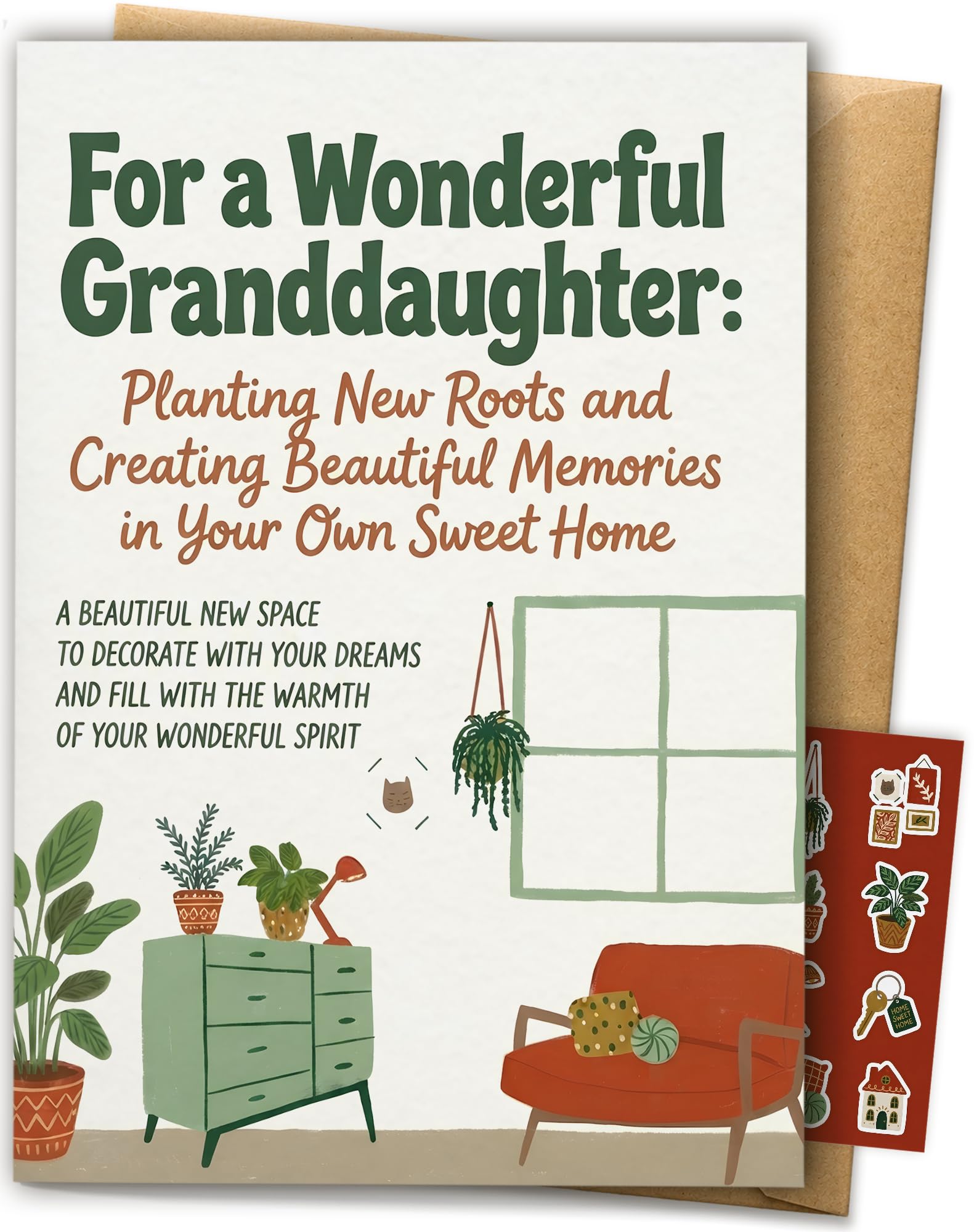 AIROW New Home Card Gift for Granddaughter, Plants and Living Room