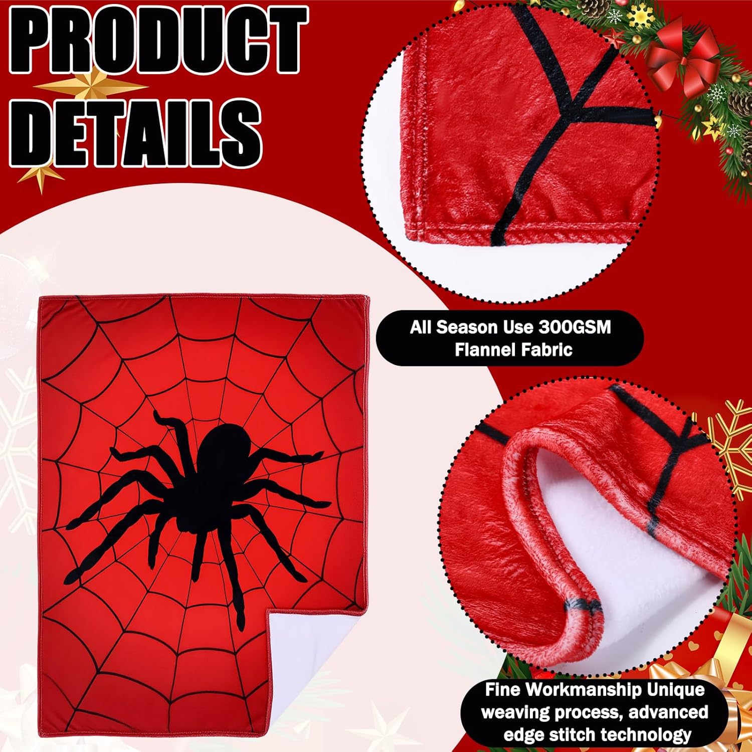 Breling Spider and Spiderweb Throw Blanket 50"x60" Red and Black Spider Web Blanket Winter Warm Decor Fluffy Soft Flannel for Couch Home Decor Gifts - Image 4