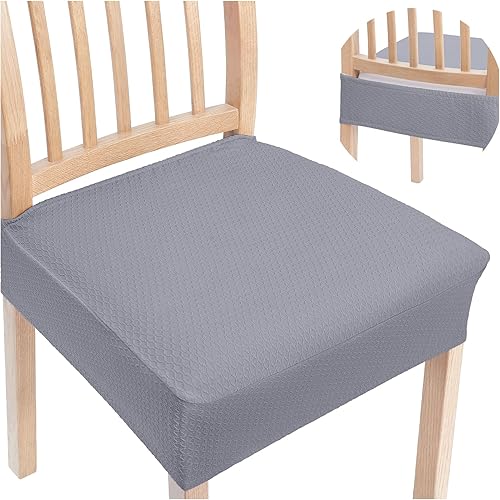 smiry Stretch Jacquard Seat Covers for Dining Room Chairs Set of 4, Removable Washable Chair Seat Protector Slipcovers, No Rear Covers, Grey