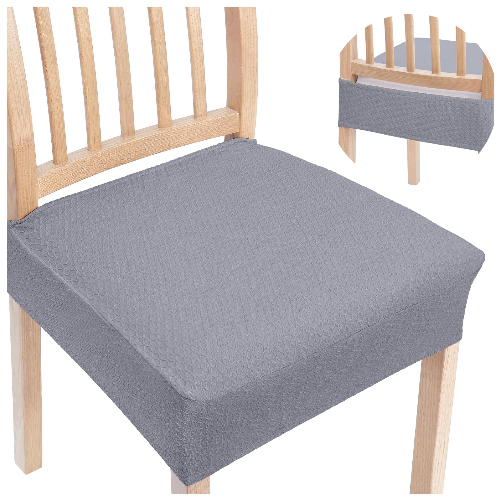 Smiry Stretch Jacquard Seat Covers for Dining Room Chairs Set of 4, Removable Washable Chair Seat Protector Slipcovers, No Rear Covers, Grey