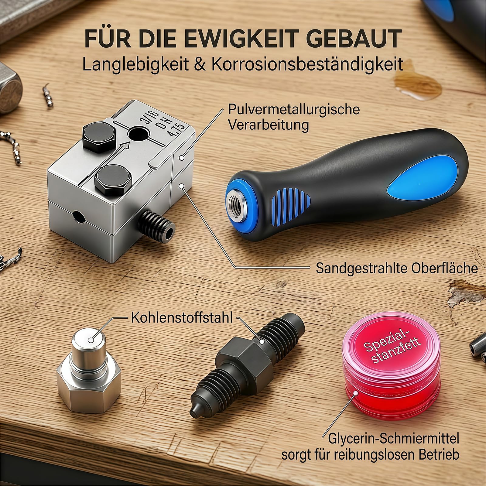 Bremsleitung Bördelgerät für DIN Bördelungen 4,75 mm 3/16 Zoll Doppel Bördelgerät Bremsleitung Kfz Set Universal, Kfz Bremsleitungen für Kupfer Nickel Stahlrohre für Kfz-Bremssysteme