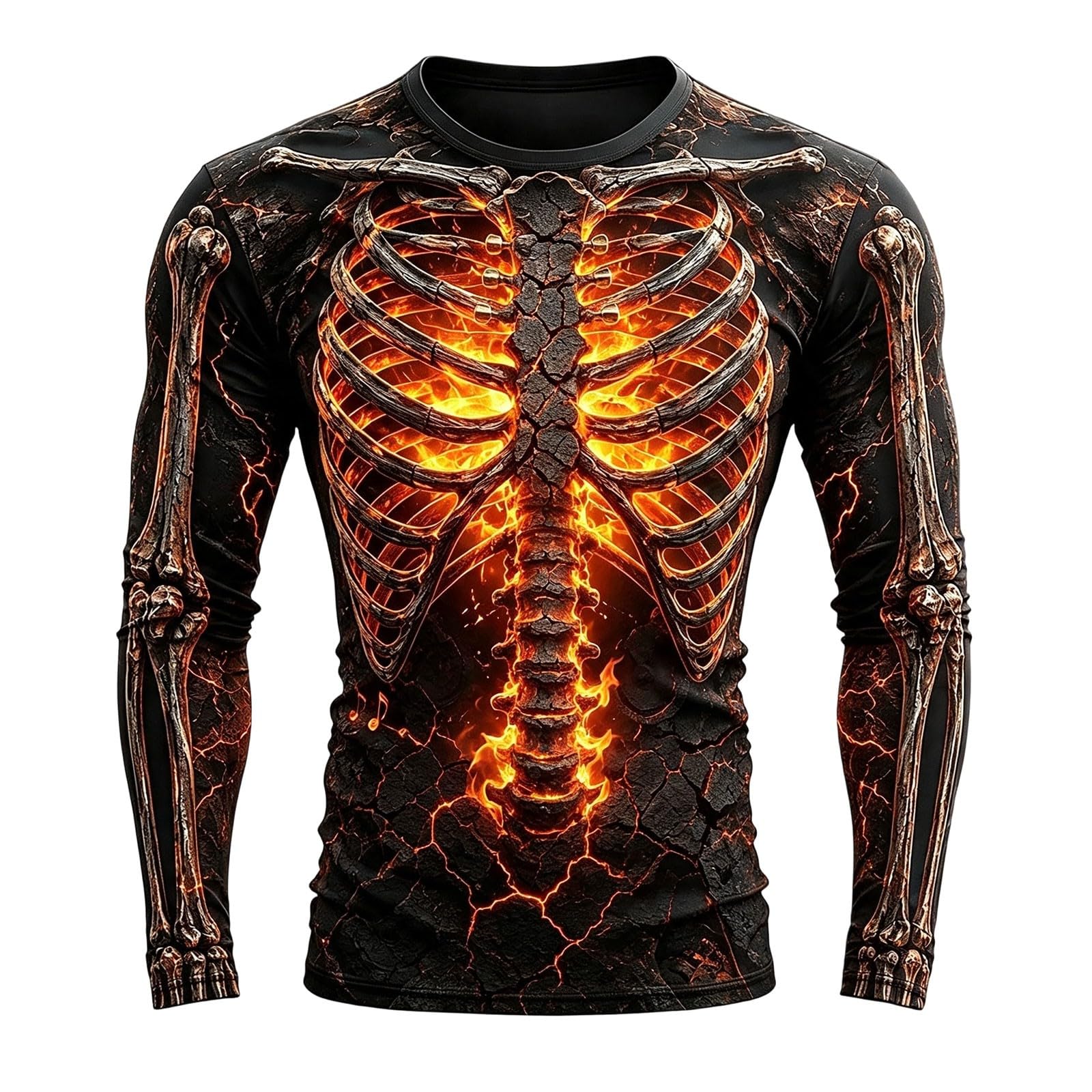 Mens Halloween Skeleton Shirts Crew Neck Long Sleeve 3D Print Graphic T Shirt Novelty Holiday Party Costumes Funny Pullover Z06-Gold XL โ image 1