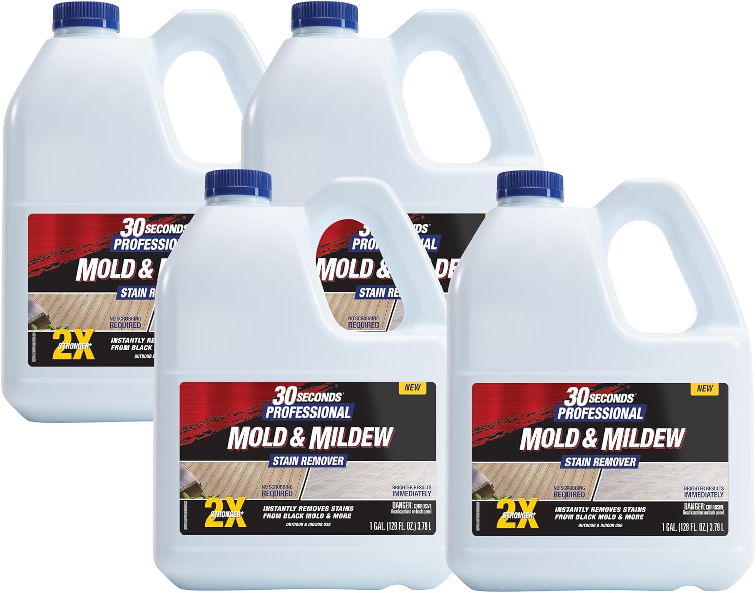 30 seconds pro mold and mildew stain remover | scrub free | brighter results instantly | ready to use | 1 gallon (4 pack) 128 fl oz (pack of 4)