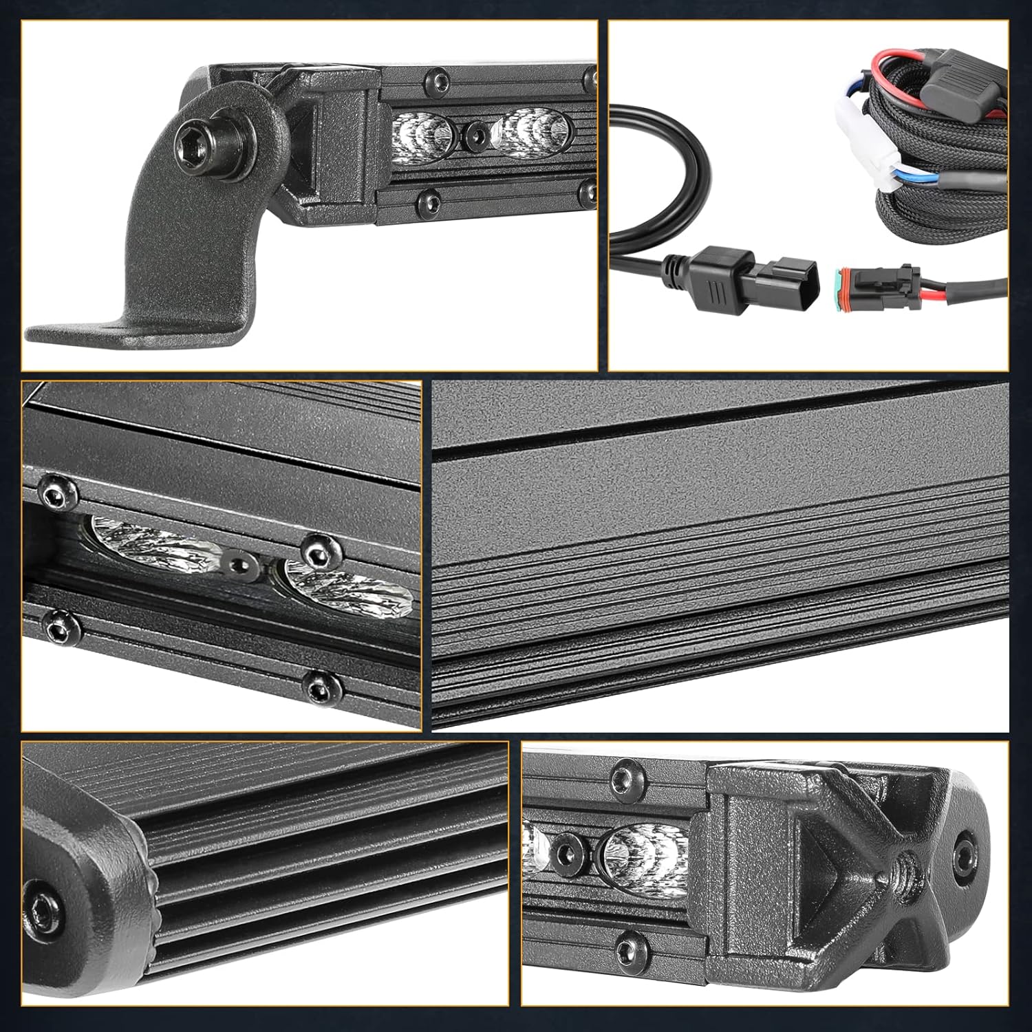 6 Inch Single Row LED Light Bars with Wiring Harness, Nirider Black Series CREE LED Pods 2PCS 60W Super Slim Flood Fog Lights Rear Backup Lights Bumper Light Pods for Truck Off Road UTV ATV