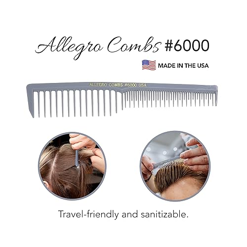 Miniatura 5 de Allegro Combs 6000 peines de elevación para el cabello, dientes espaciales, dientes anchos, peluquero, estilista, pelo rizado, 12 unidades (gris)