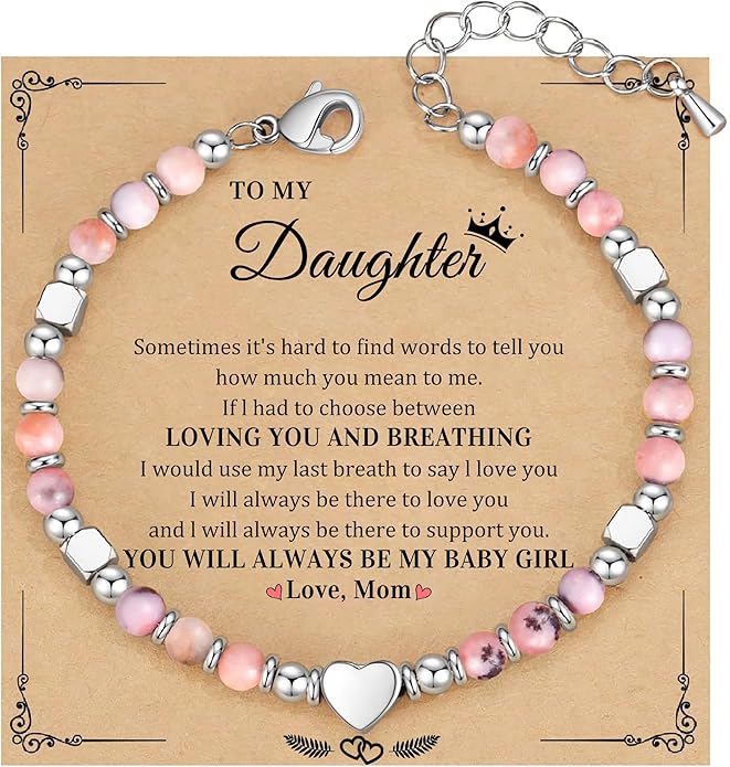 Christmas Gifts for Women, Stocking Stuffers for Teens Beaded Bracelets for Women Gifts for Mom Christmas Gift Mothers Day Gift for Grandma Daughter Bonus Mom Nature Stone Bead Bracelet Graduation Jewelry for Her 2026