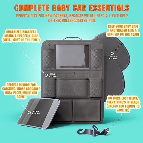 Miniatura 3 de Kit de iniciación para los nuevos padres con 1 organizador de asiento trasero, 2 parasoles de ventana, 2 ganchos para reposacabezas, 1 espejo de