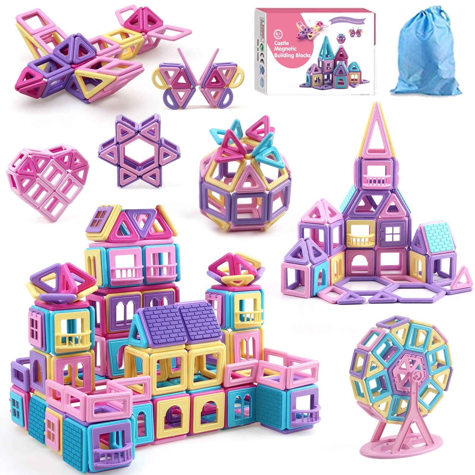 AMYCOOL Magnetic Building Blocks 179pcs Macaron Color 3D Puzzle Toy
