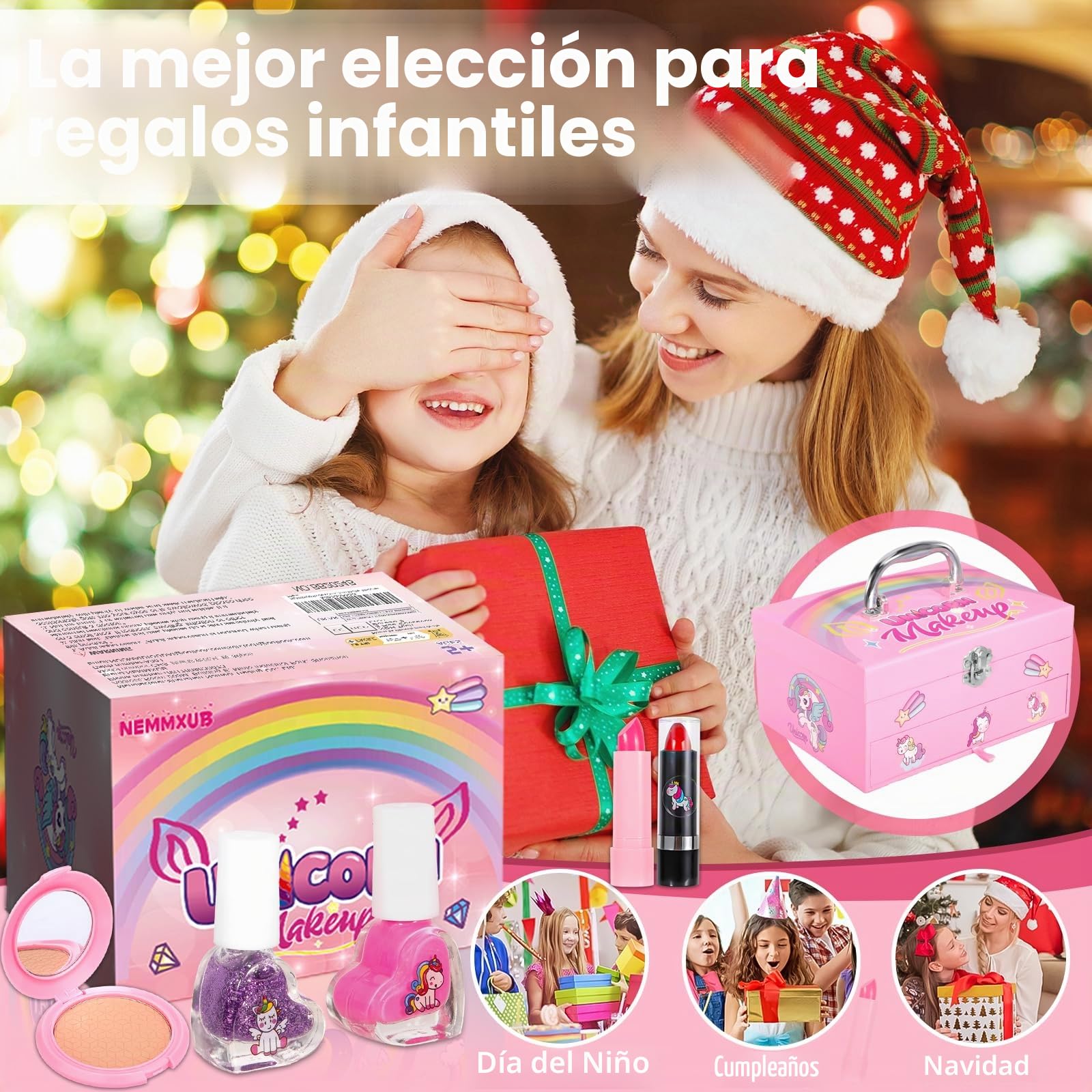 Kit de Maquillaje Niñas , 59 Piezas Lavable, Set Maletin, Juegos de Belleza Cosméticos, Tocador de Maquillaje Niña, Regalos No-Tóxicos para Princesas 5 6 7 8 9 10+ Años