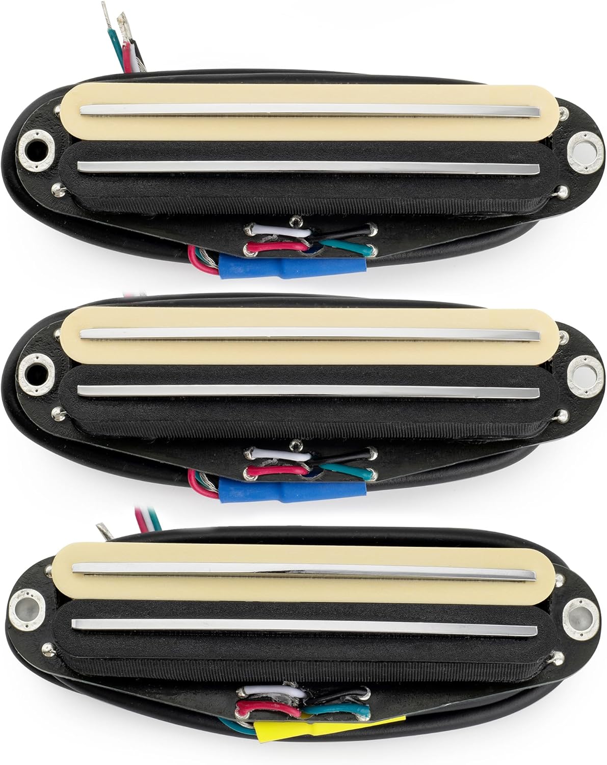 Musiclily Pro ST-DPHC Ceramic Rail Blade Single Coil Sized Humbucker Super Distortion Neck Middle Bridge Pickups Set for Strat Style Electric Guitar, Zebra Body Chrome Rail