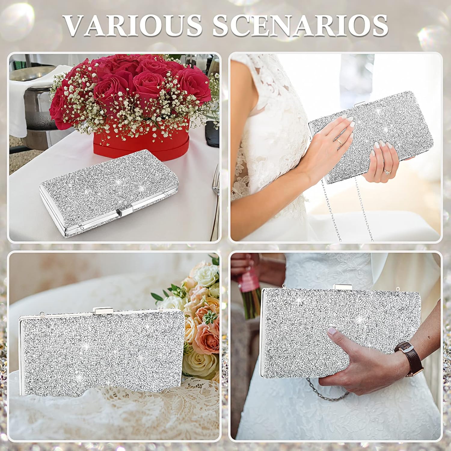 Clutch Purse Evening Bag Women Rhinestone Glitter Handbag Double Sided with Chain Crossbody Purse Shoulder for Wedding Party - Image 5