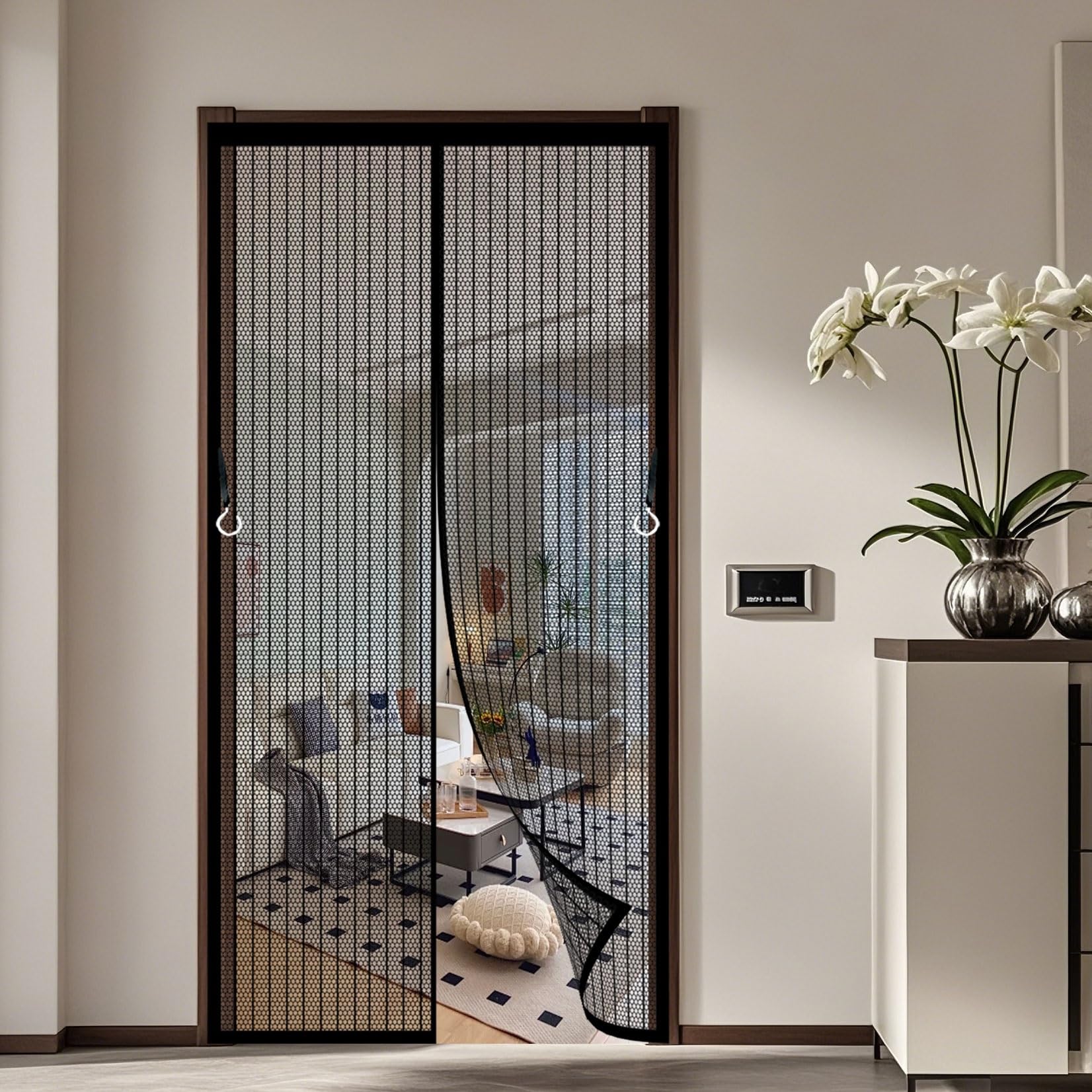 Fliegengitter Tür 142 x 213 cm Katzenkrallen Sicher, Stärkere Magneten Magnet Insektenschutz Balkontür mit Selbstklebendes Klettband für Balkontür/Terrassentür, Schwarz