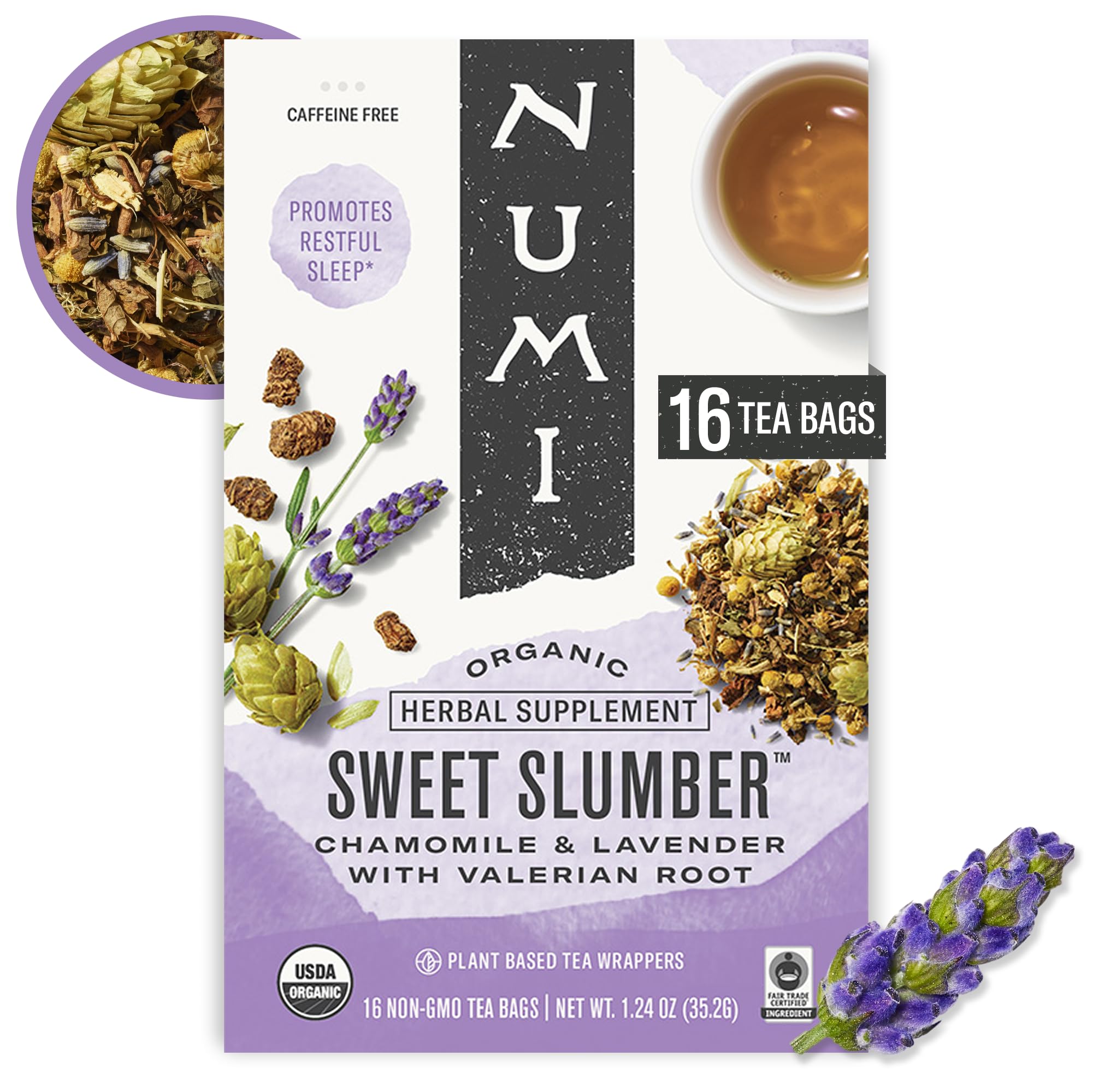 Organic Sweet Slumber Tea with Chamomile, Valerian Root & Lavender, 16 Count Box of Tea Bags Herbal Teasan