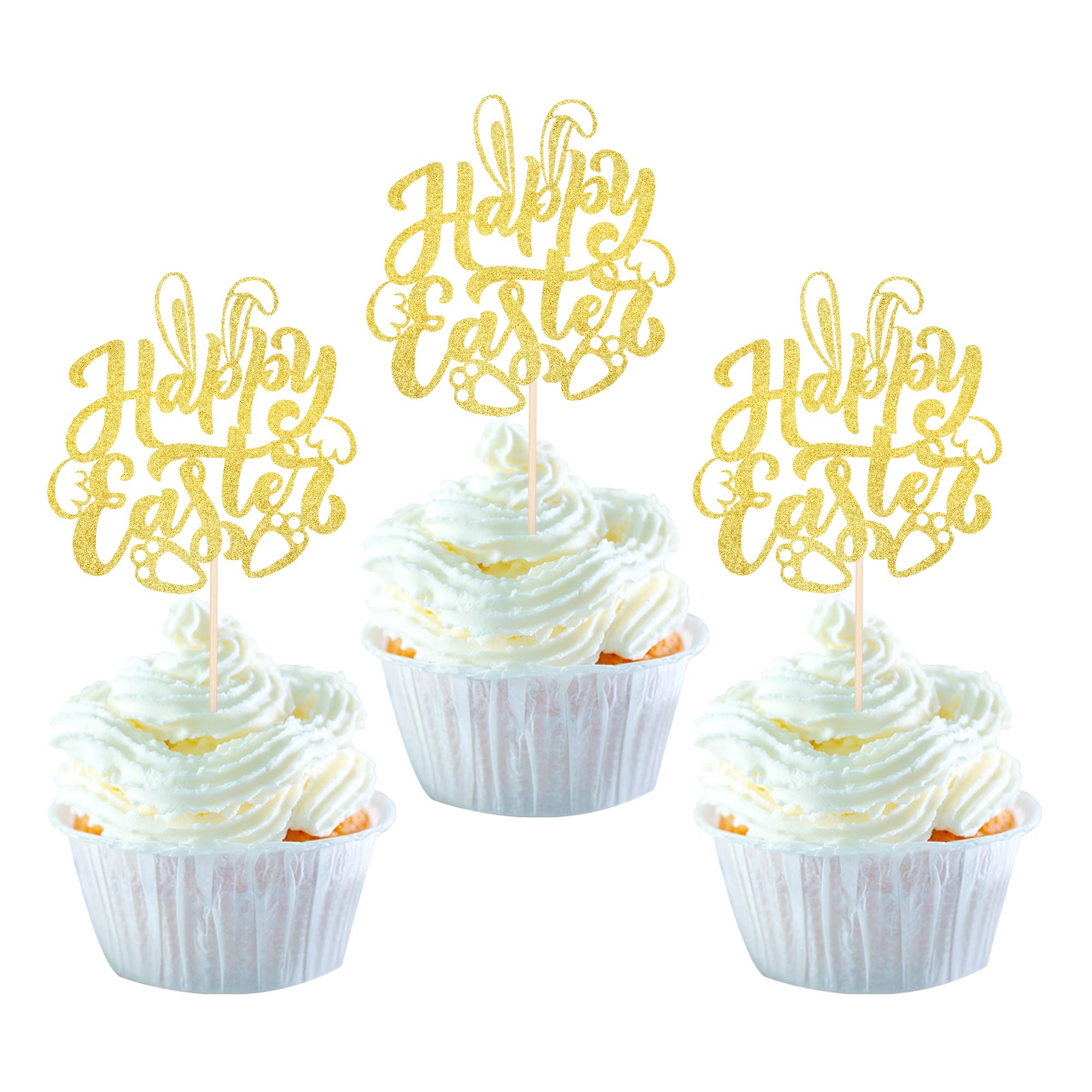 Easter Cake Toppers Set - 8 Pcs Gold Bunny Egg Cupcake Decorations For Spring & Birthday Parties