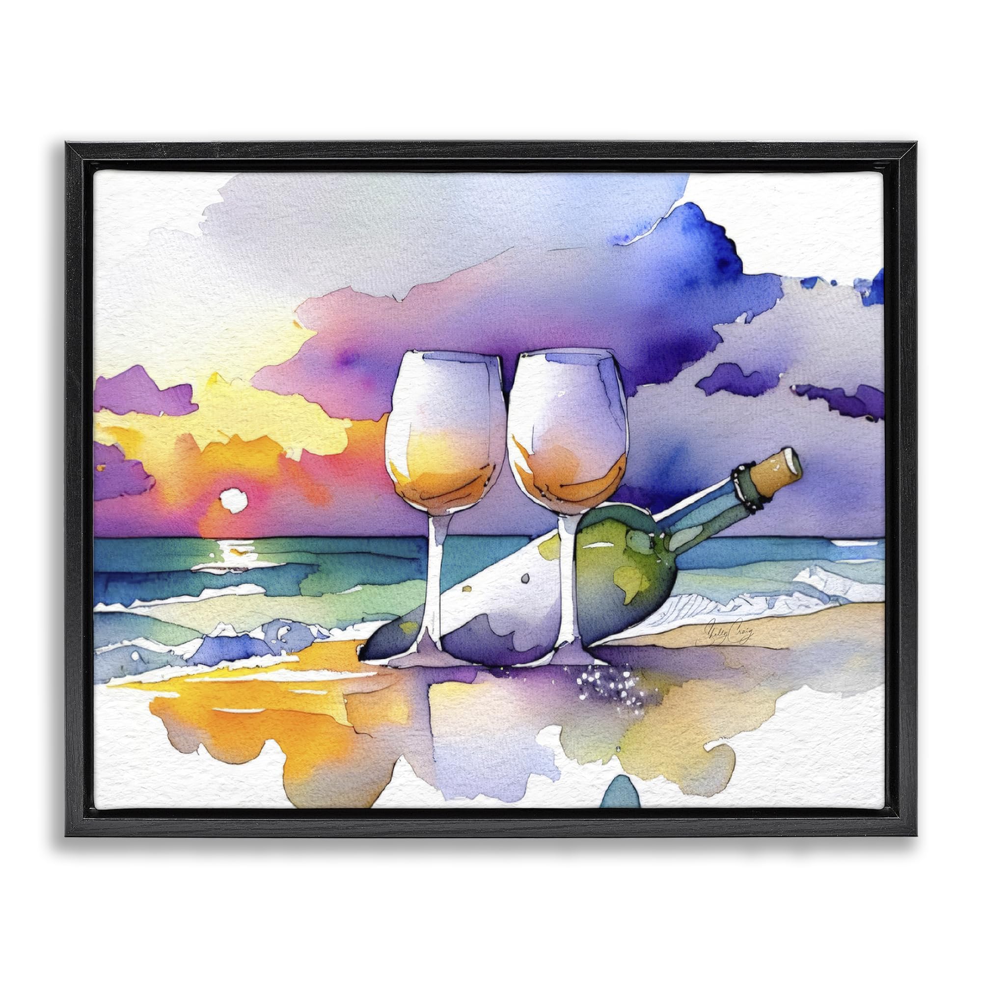 Stupell Industries 'Coastal Cheers with Wine', Floating Frame Canvas Art, Black, 31 x 25 Inches, Easy to Hang and Sturdy, Made in USA, by Shelly Craig